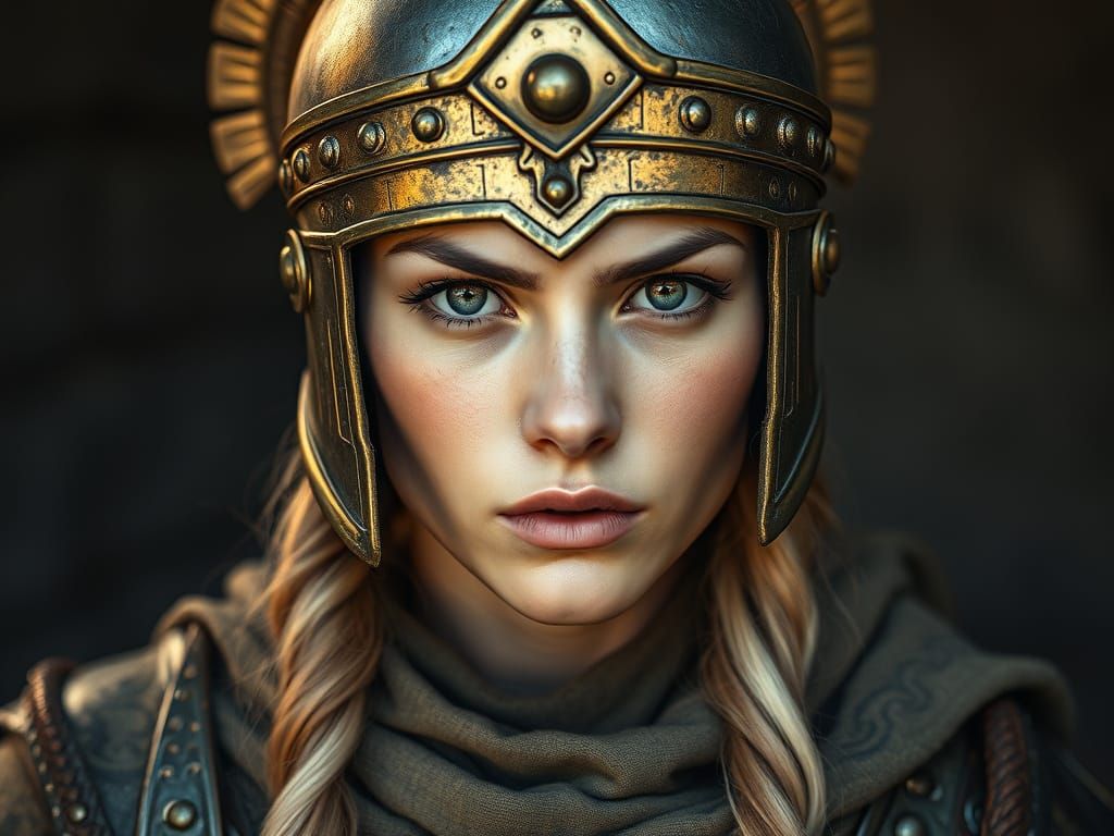 Female Hoplite in Bronze Armor: HD Portrait