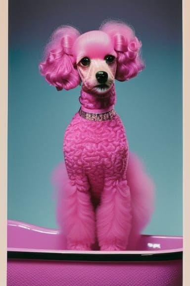 Pink Poodle and Girl Relaxing in 90s Bath