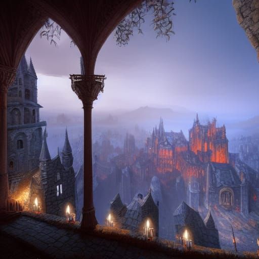 Detailed Medieval Castle Fantasy Concept Art