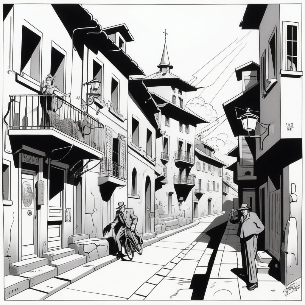 Cartoon Cityscape in Graphic Novel Style