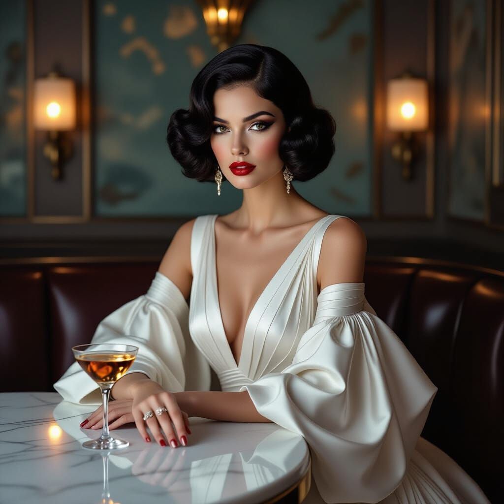 Art Deco Model in Alabaster Gown