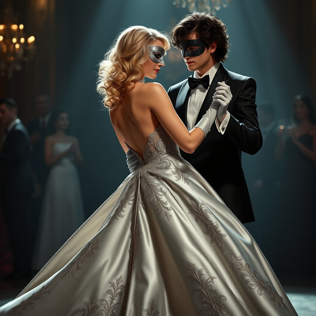 Dancing Couple in Ballroom, Futuristic Romanticism Style