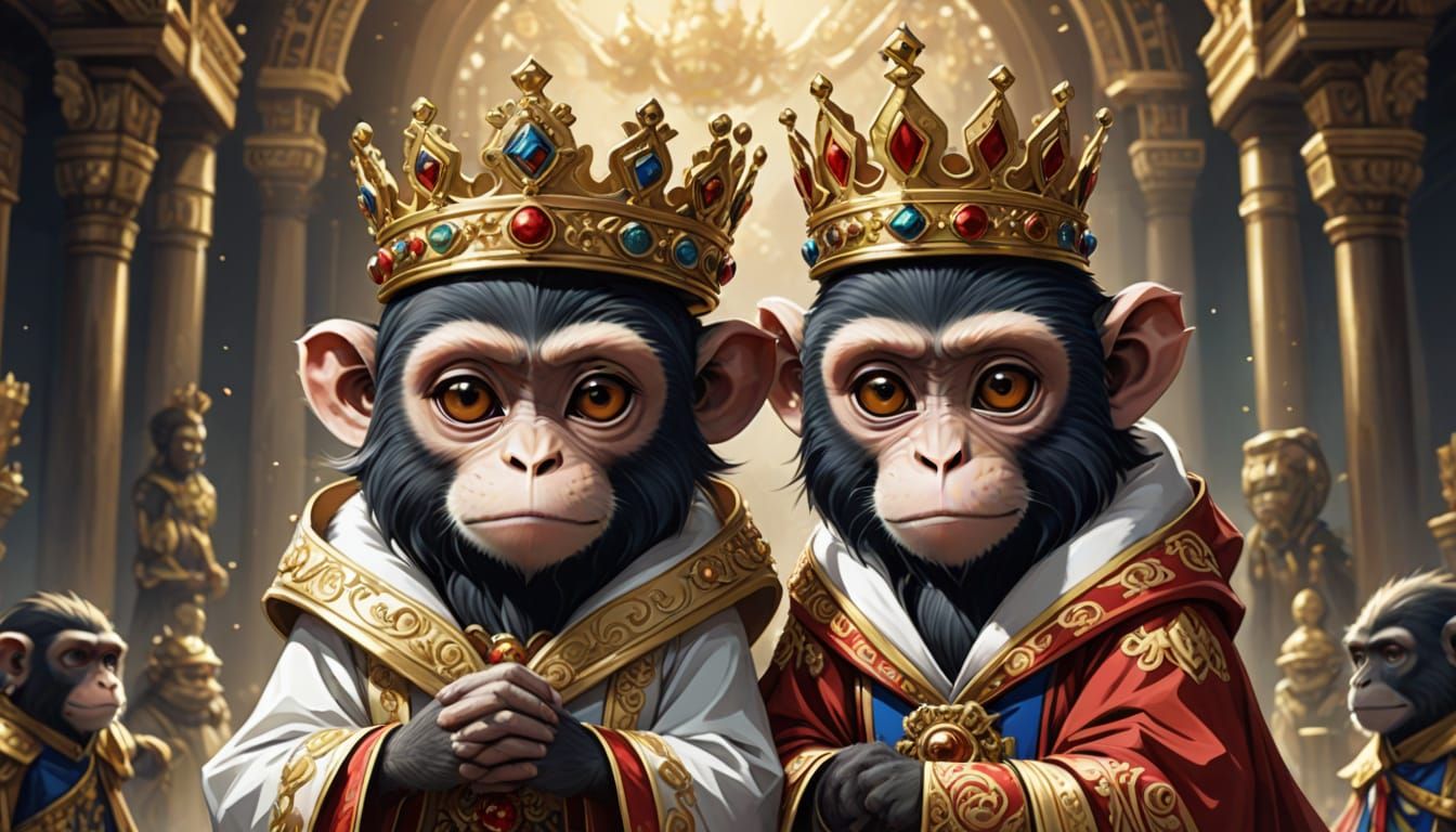 Regal Monkeys in Vibrant Anime Crowns