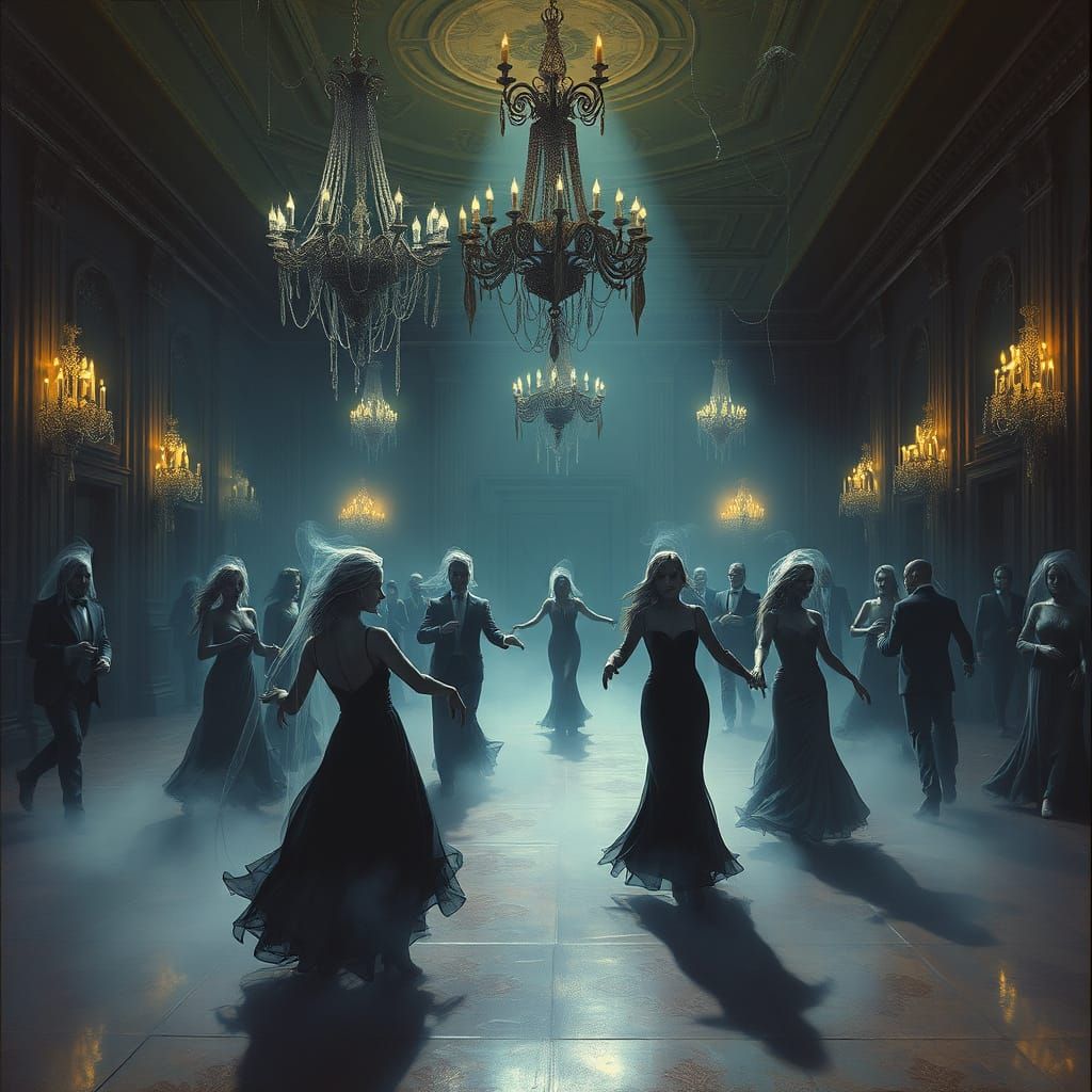 Spectral Figures Dance in Gothic Ballroom