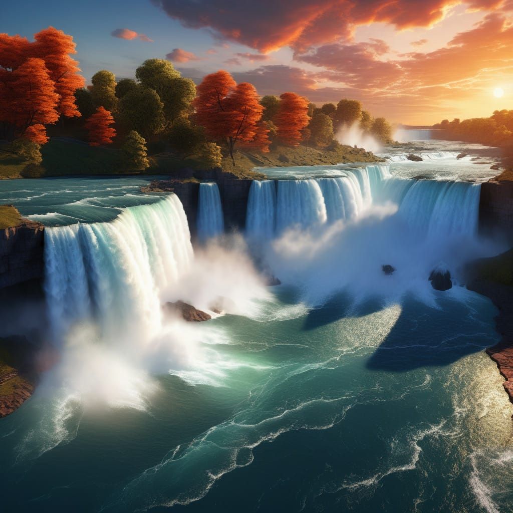 Vibrant Sunset at Majestic Niagara Falls