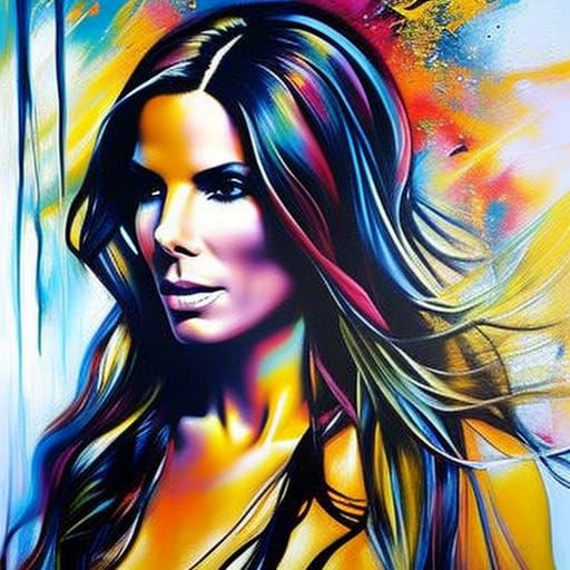 Colorful Sandra Bullock Portrait in Graffiti Style