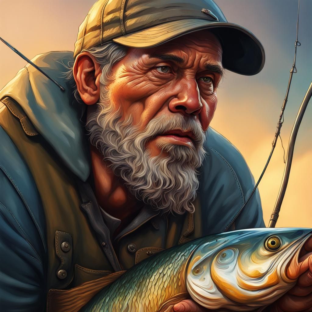 Hyperrealistic Fisherman in Splash Art Style