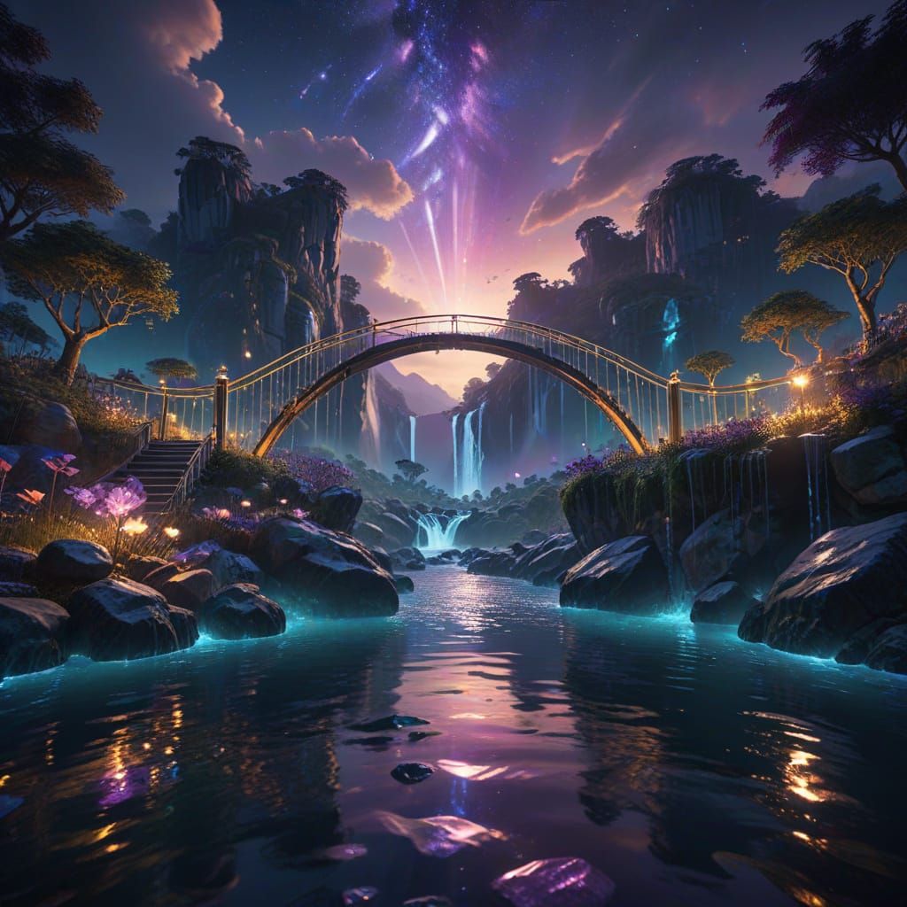 Glowing Crystal Bridge Under Twilight Skies
