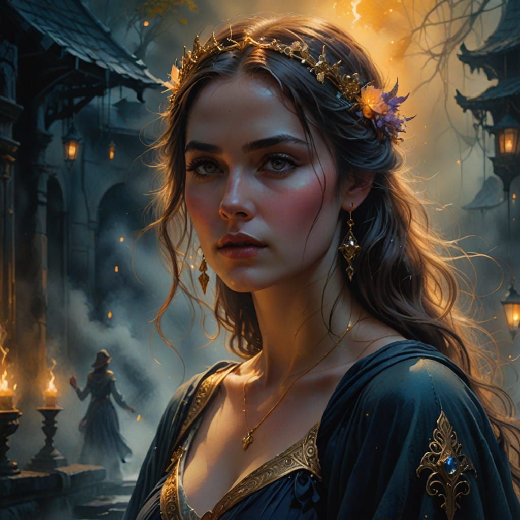 Ethereal Fantasy Woman in Misty Atmosphere