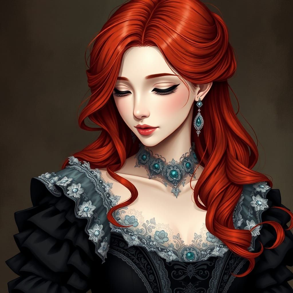 Elegant Woman in Renaissance Dress, Anime Key Visual