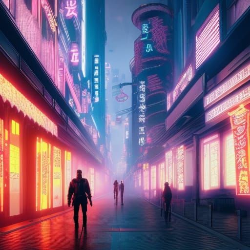Kyoto Cyberpunk 2099 Neon Cityscape