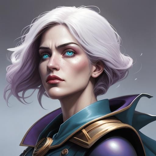 Comic Book Portrait of Woman with Different Colored Eyes