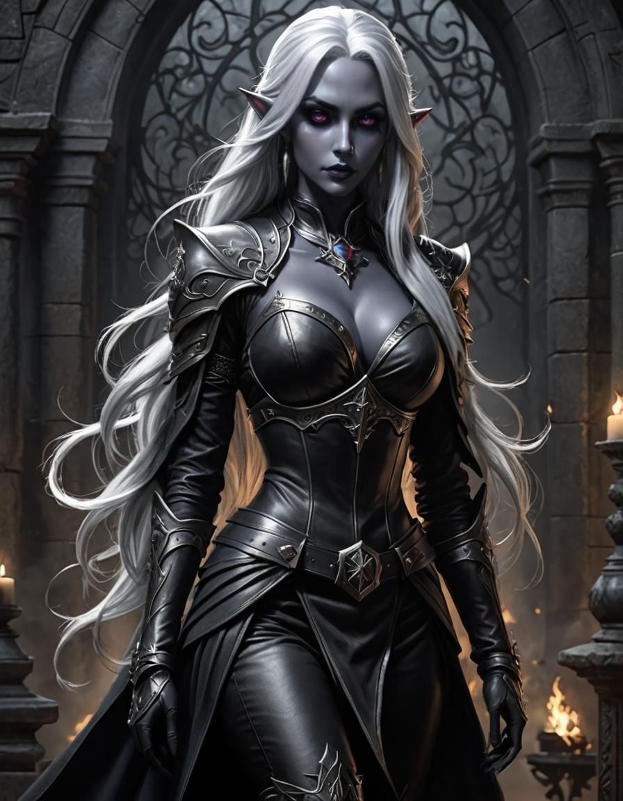 Alluring Drow Rogue with Silver Hair