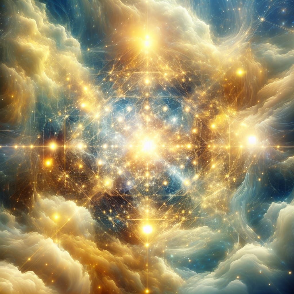 Ethereal Sky with Golden Sacred Geometry