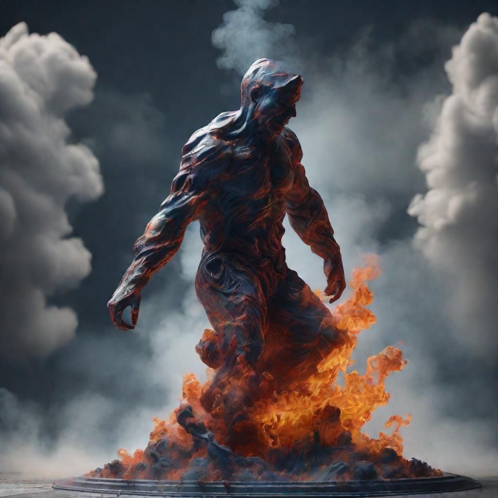 Marble Sculpture Disappearing into Smoke: Detailed Matte Pai...