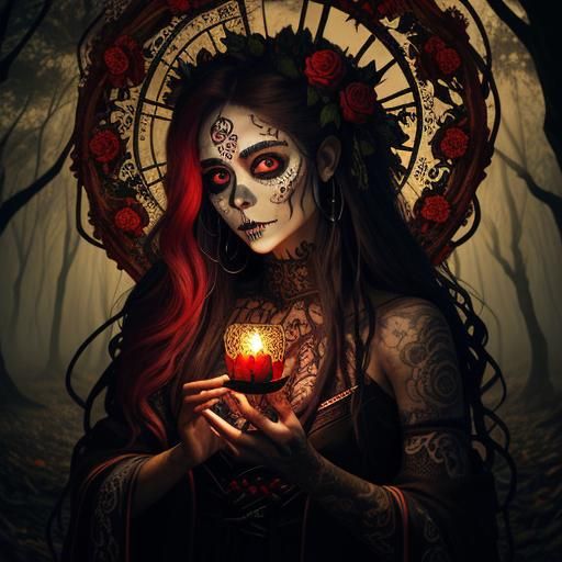 Vampire in Forest: Carne Griffiths Sugar Skull Art