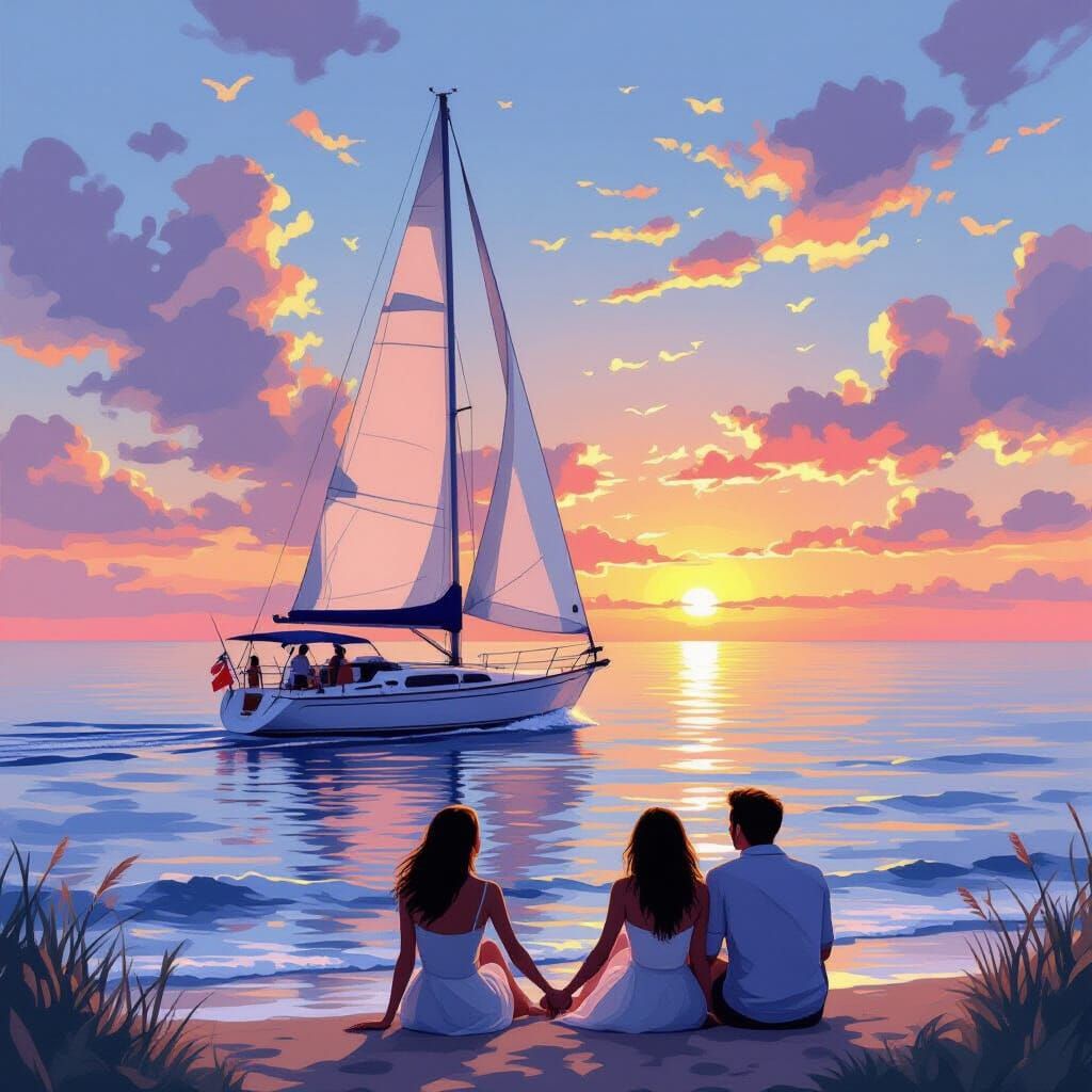 Sailboat at Sunset: Serene Seascape Painting