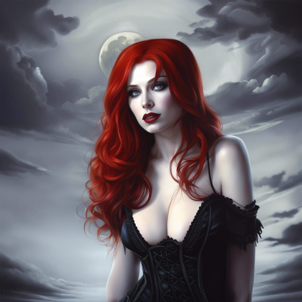 Redhead Vampire Portrait in Hyperrealistic Style