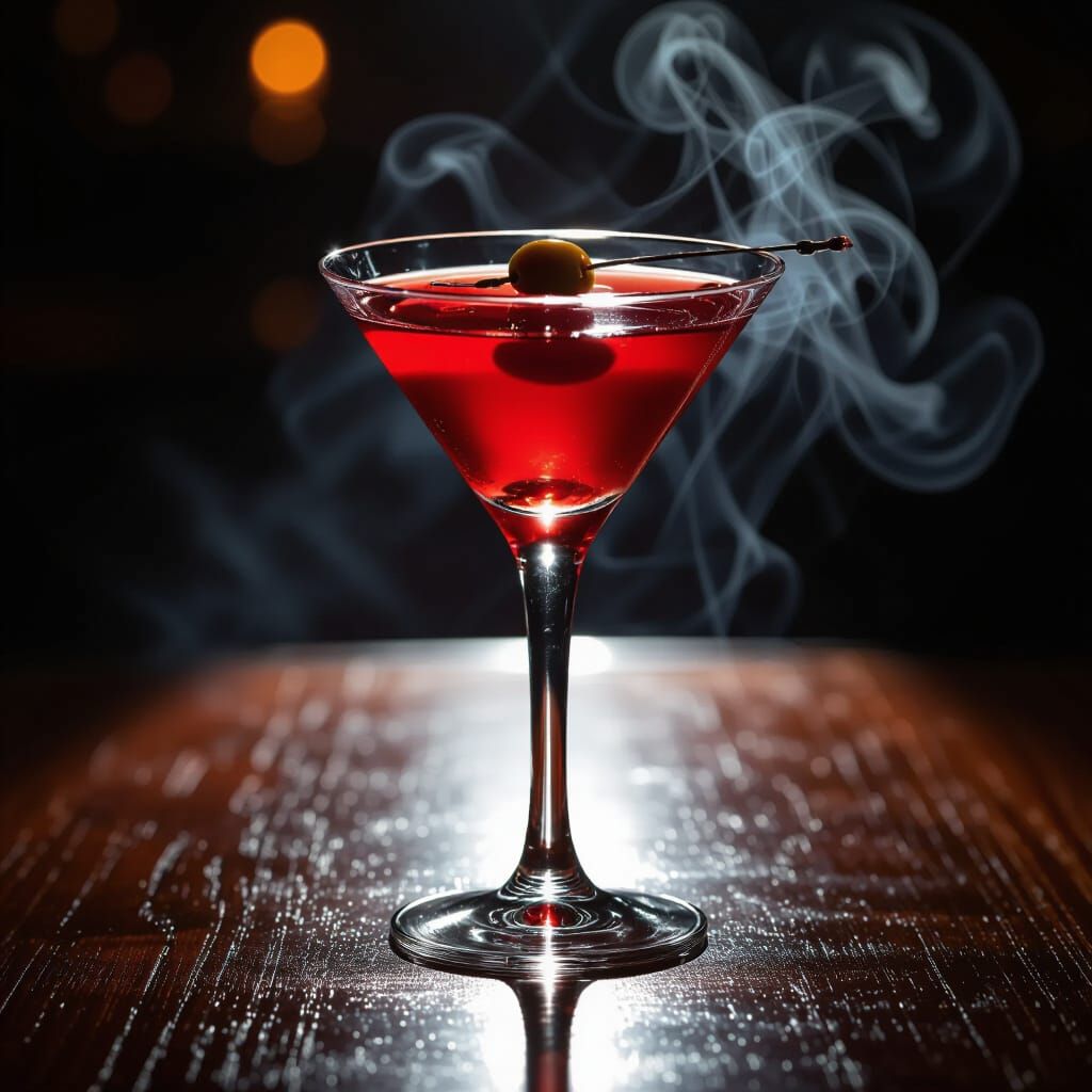 Vibrant Red Martini in Mysterious Noir Lighting