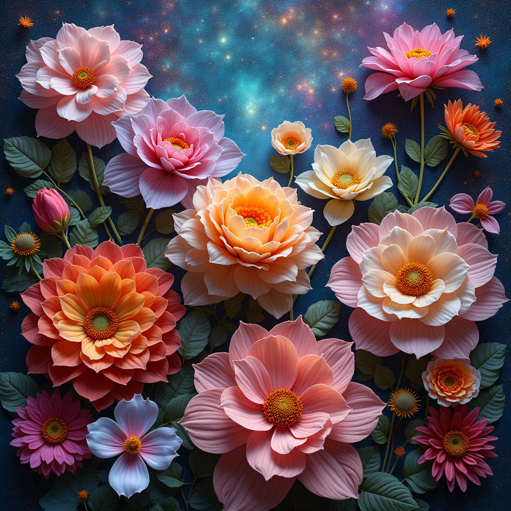 Cosmic Flower Collage in Visionary Art Style