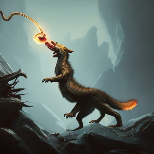 Fire-Breathing Wolf Serpent on the Moon