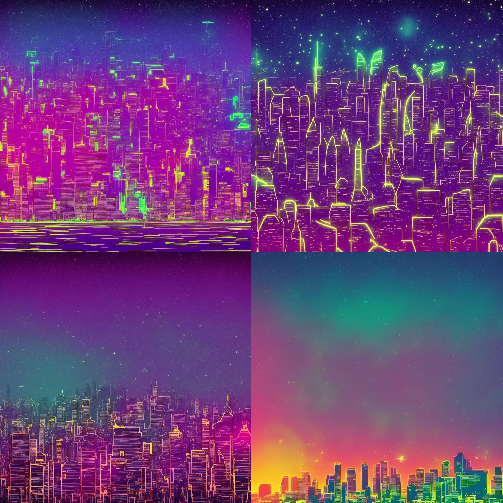Synthwave Neon Cityscape Under Starry Night
