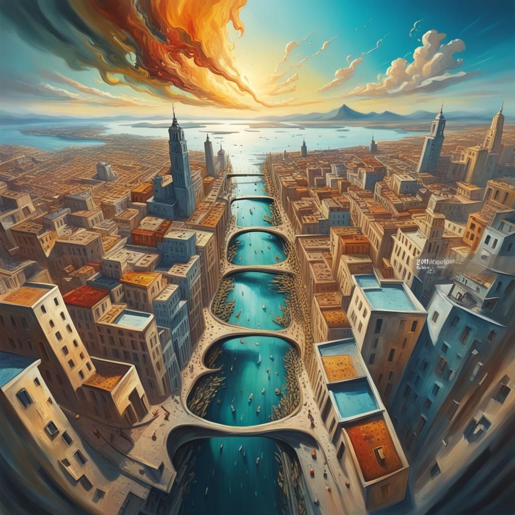 Surreal Cityscape in Salvador Dali Style