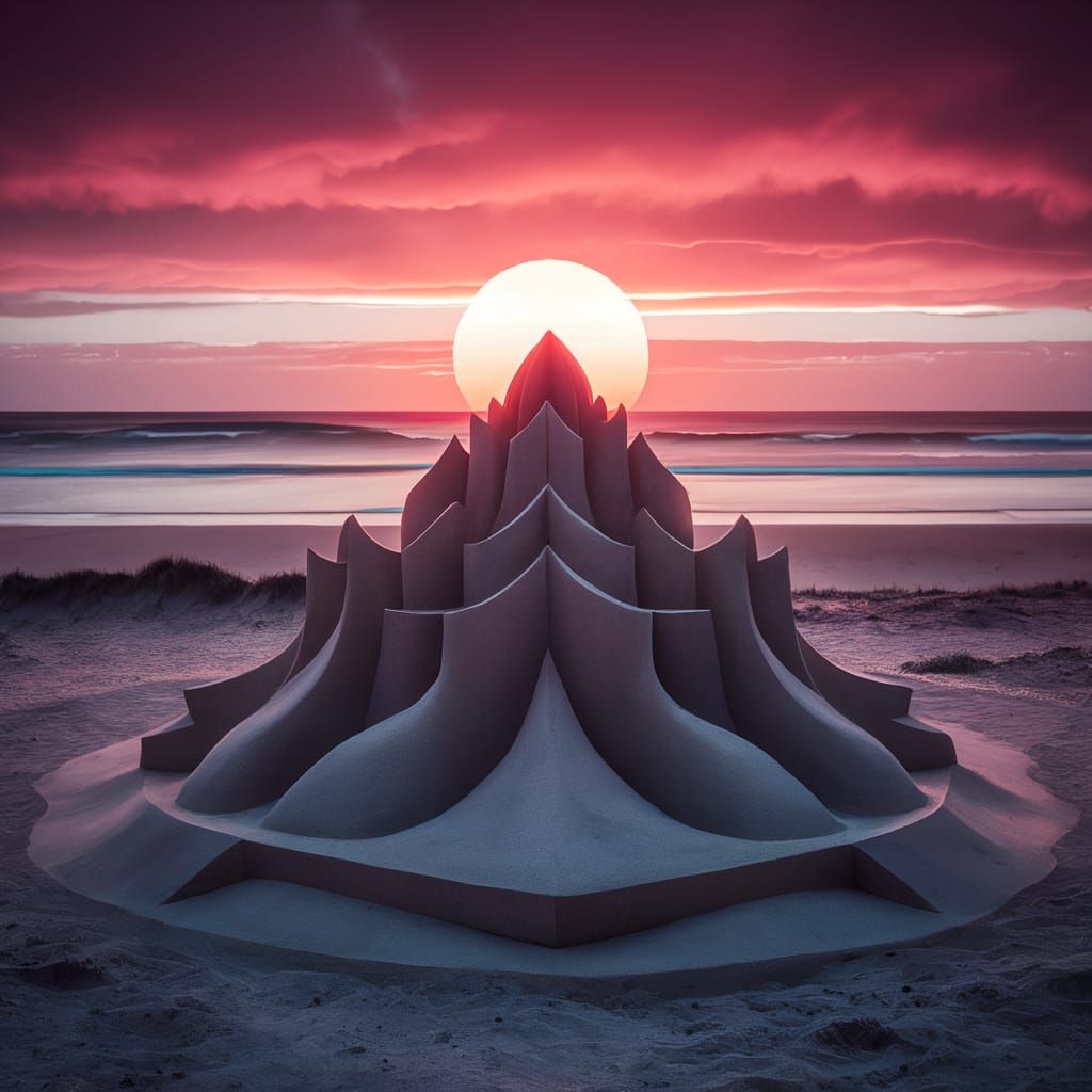 Sandcastle at Sunset in Vaporwave Style
