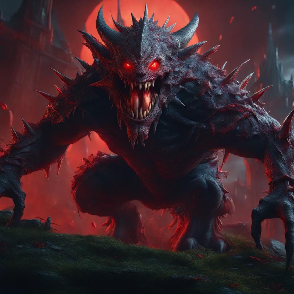 Detailed Demon with Club in Fantasy Art Style