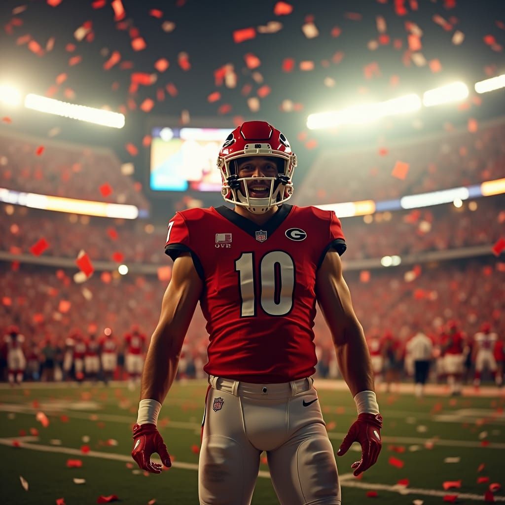 Triumphant Football Player in Stadium, Cinematic Film Still
