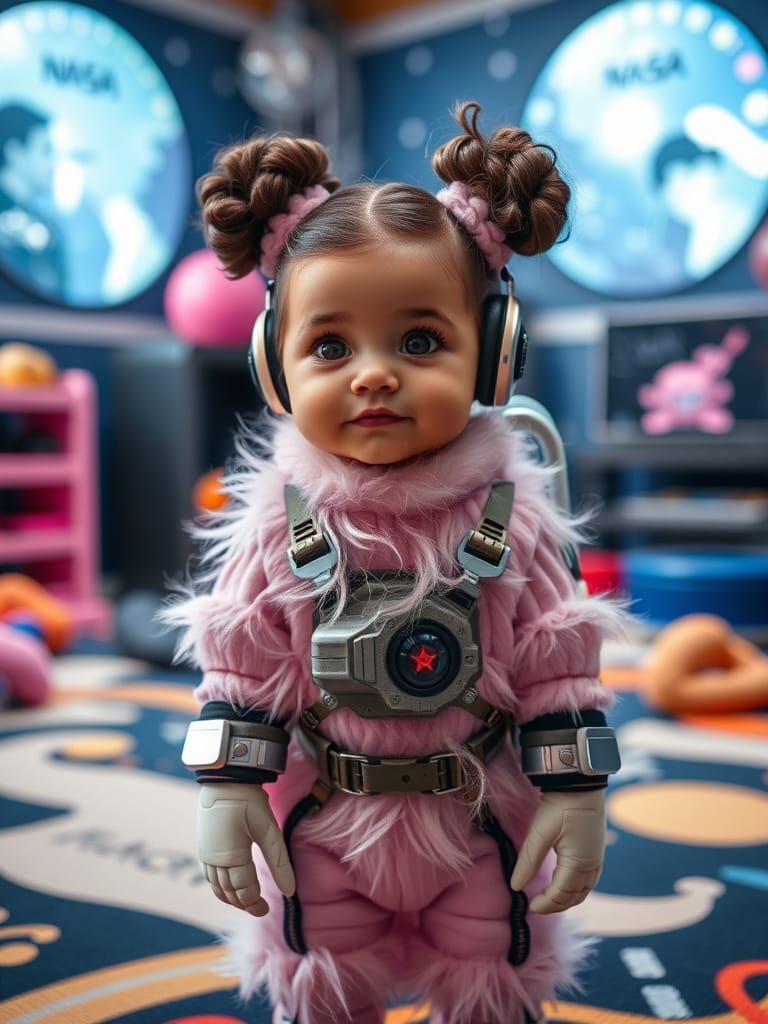 Frivolous Little Fluffy Person Wearing Sci-Fi Macrame Space-Buns & Sci-Fi Couture