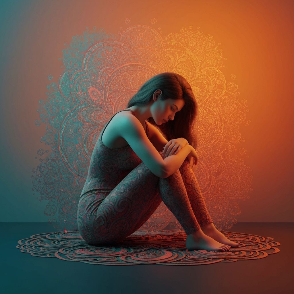 Contemplative Woman with Vibrant Colors in Digital Art Style