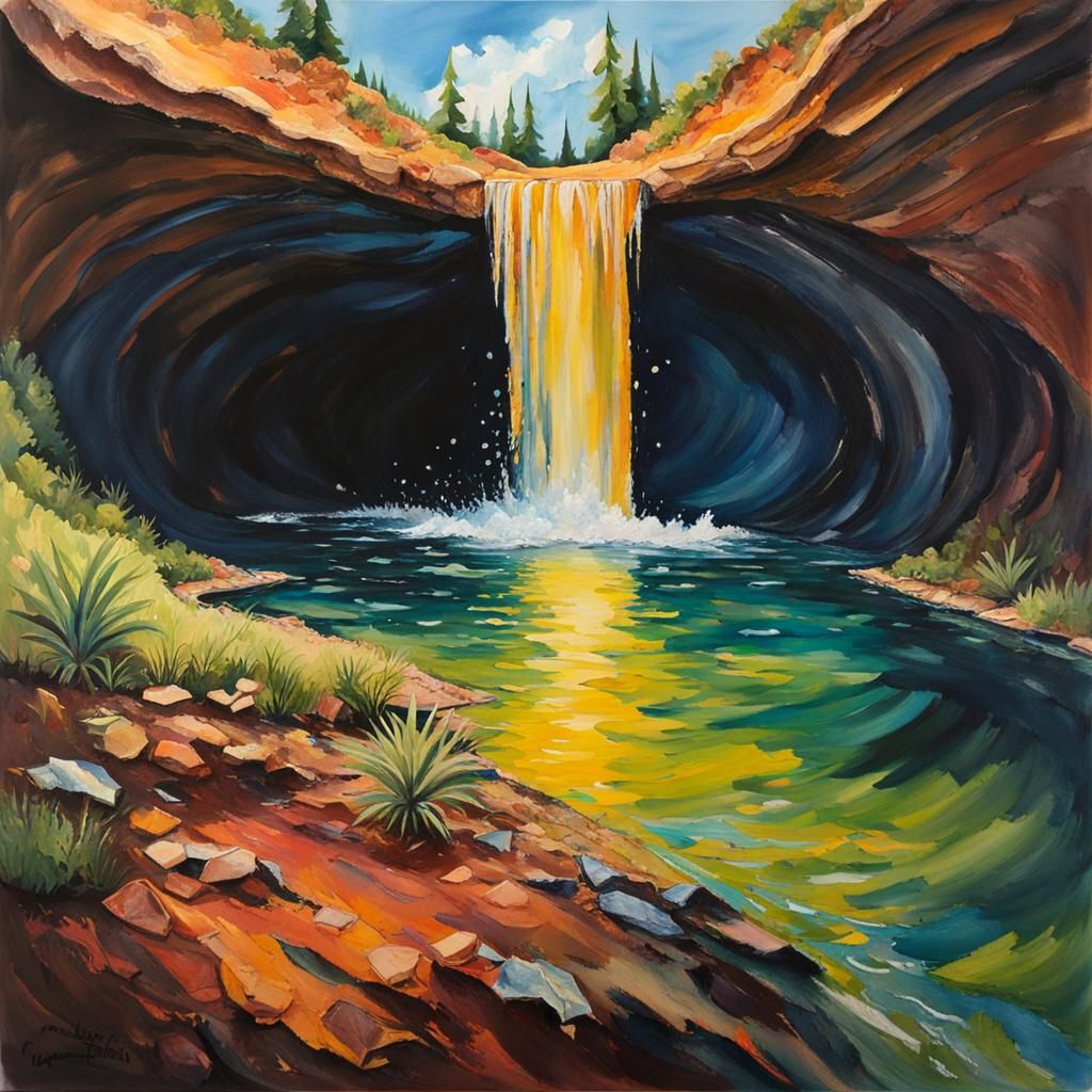 Flying Above a Bottomless Sinkhole: Gouache Impressionist Pa...