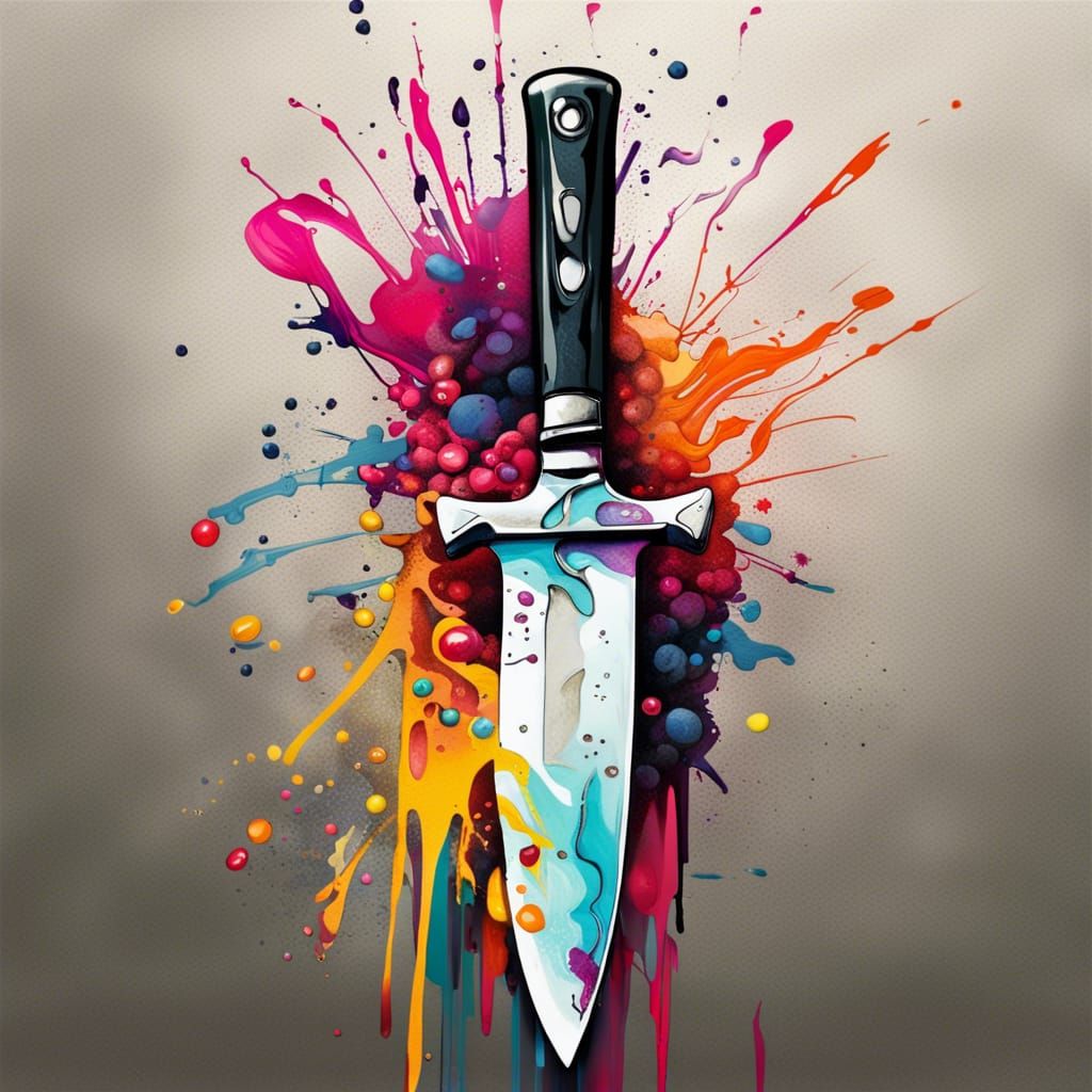 Knife in Graffiti Art with Spray Paint Textures