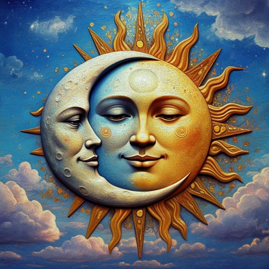 3D Moon and Sun in Oil Painting Style