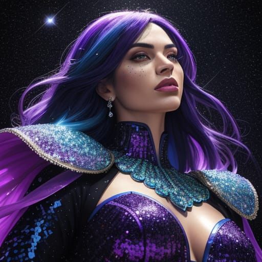 Surreal Goddess Adorned with Glittering Sequins