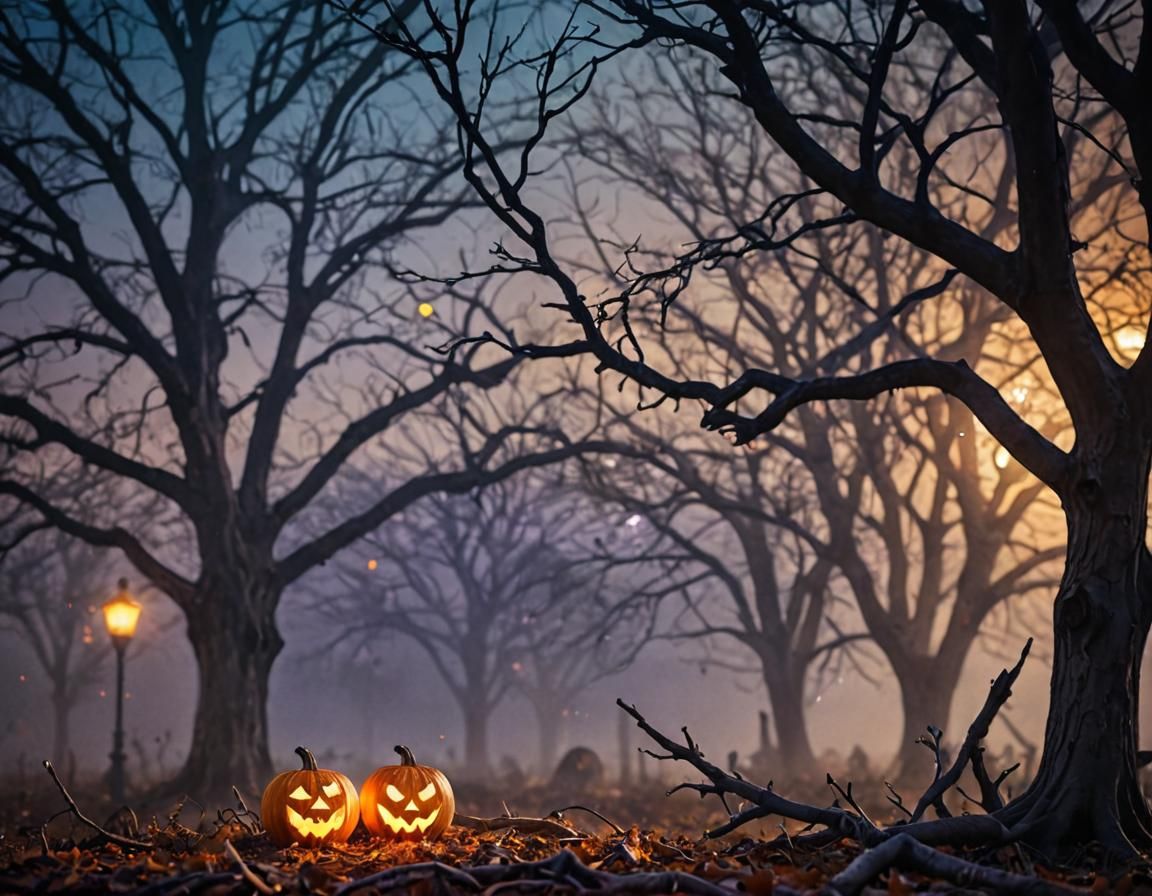 Halloween Scene with Jack-o'-Lanterns in Stationery Format