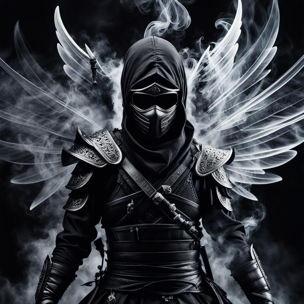 Monochromatic Dark Fairy Ninja with Smoke Wings