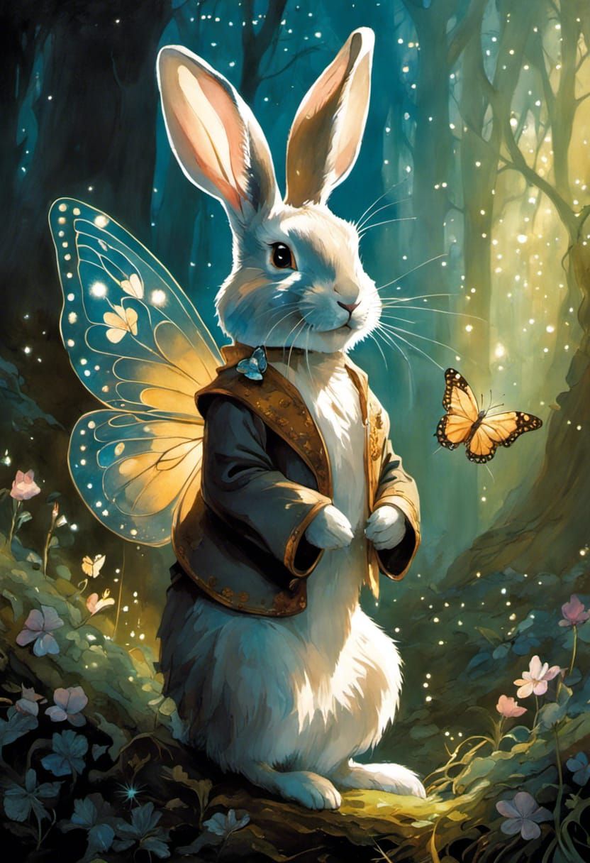 Rabbit is standing proud with his beautiful butterfly wings