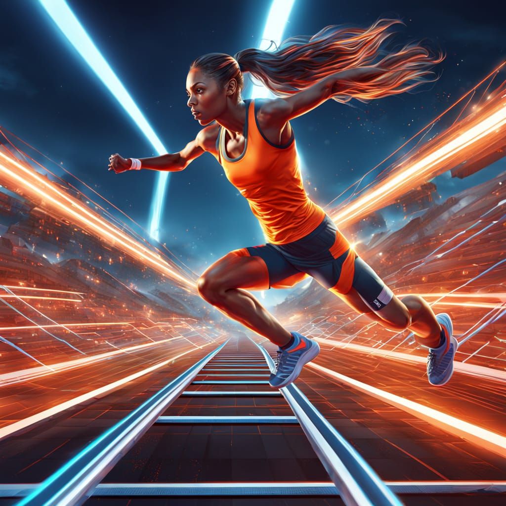 Hyperrealistic Futuristic Athlete in Neon Lit Track