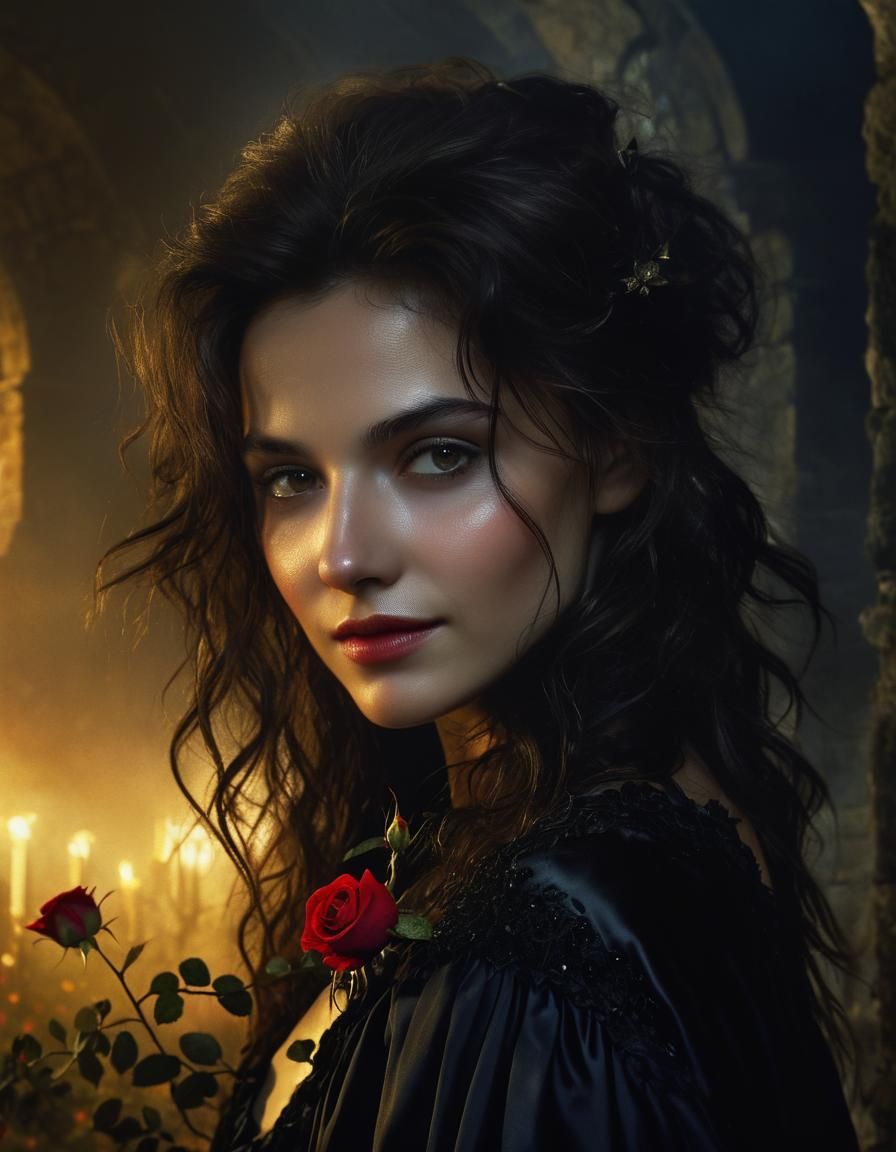 Renaissance Woman in Castle Antechamber Oil Painting