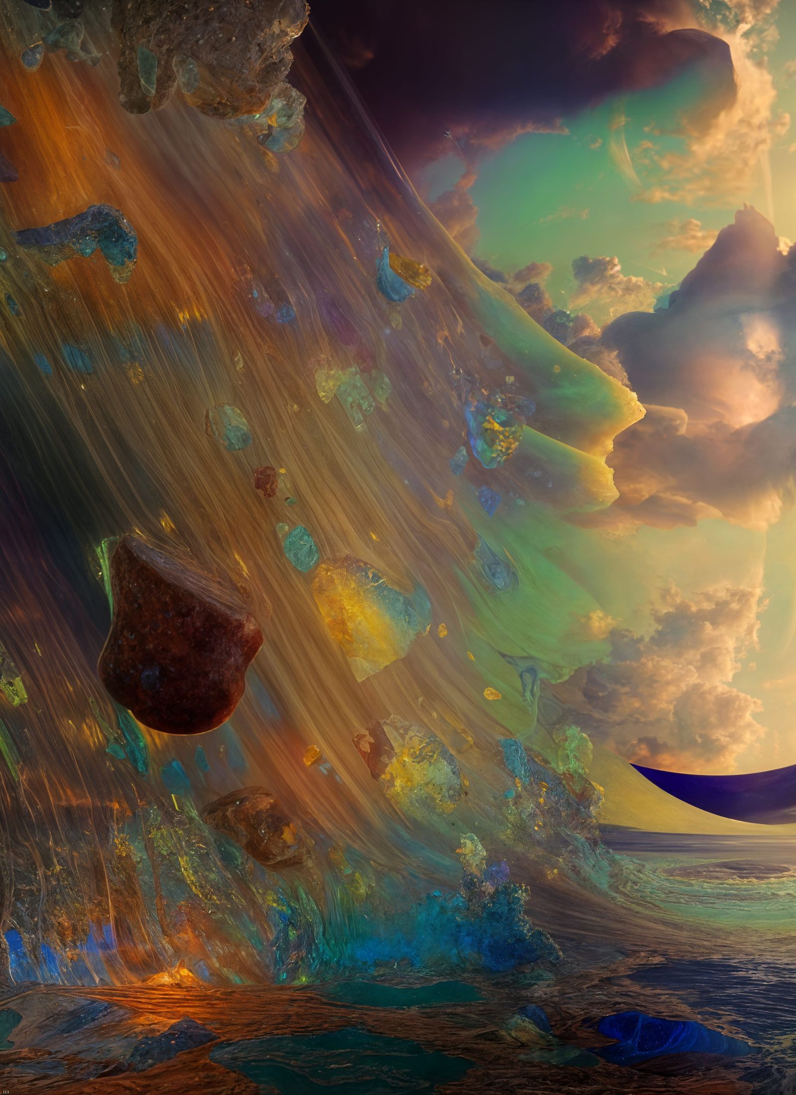 Surreal Sea of Precious Stones in Oil