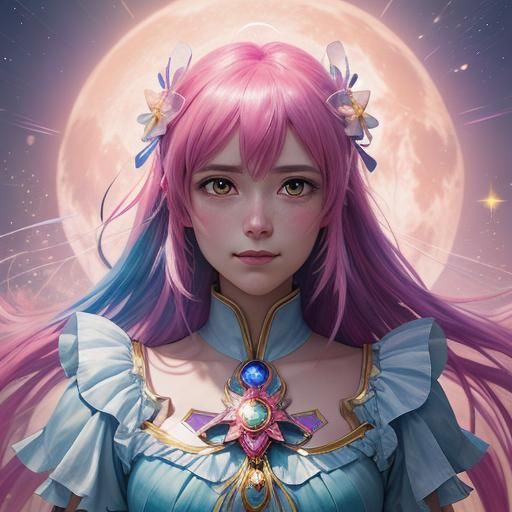 Magical Girl in Moonlit Garden: Manga Style Portrait