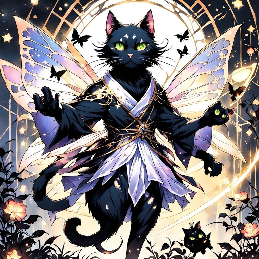 Evil Black Cat Fairy in Anime Style