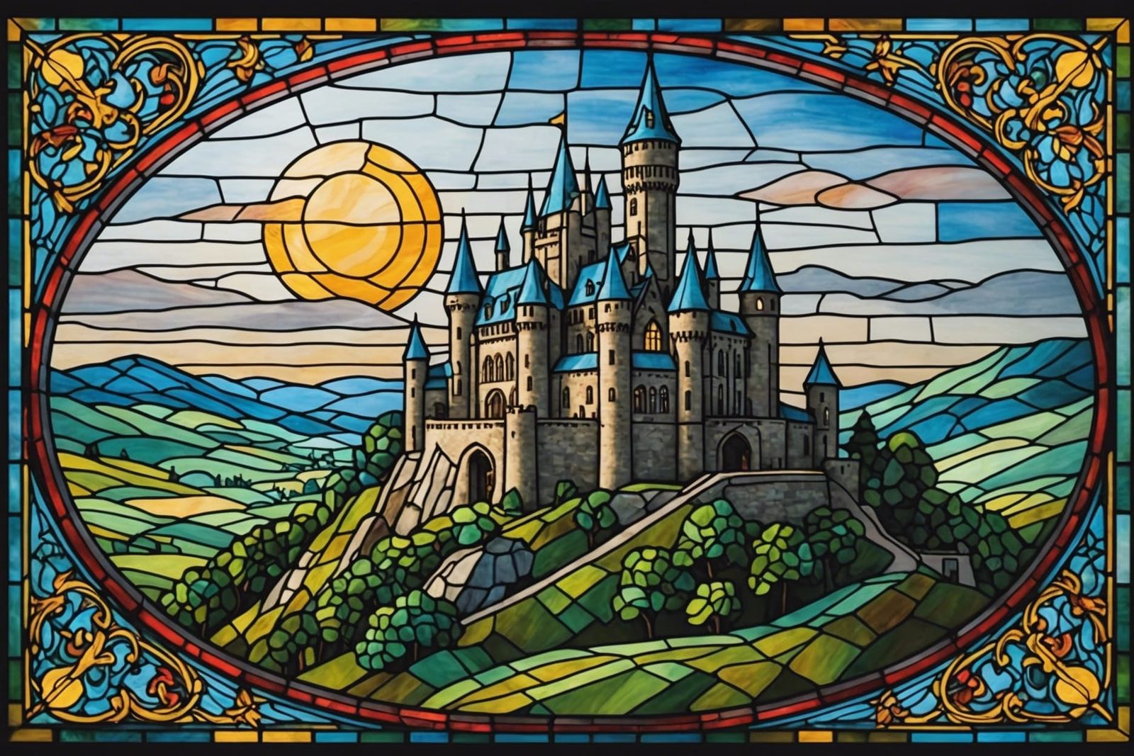 Stained Glass Castle on a Hill