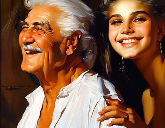 Heartwarming Portrait of Grandfather and Granddaughter