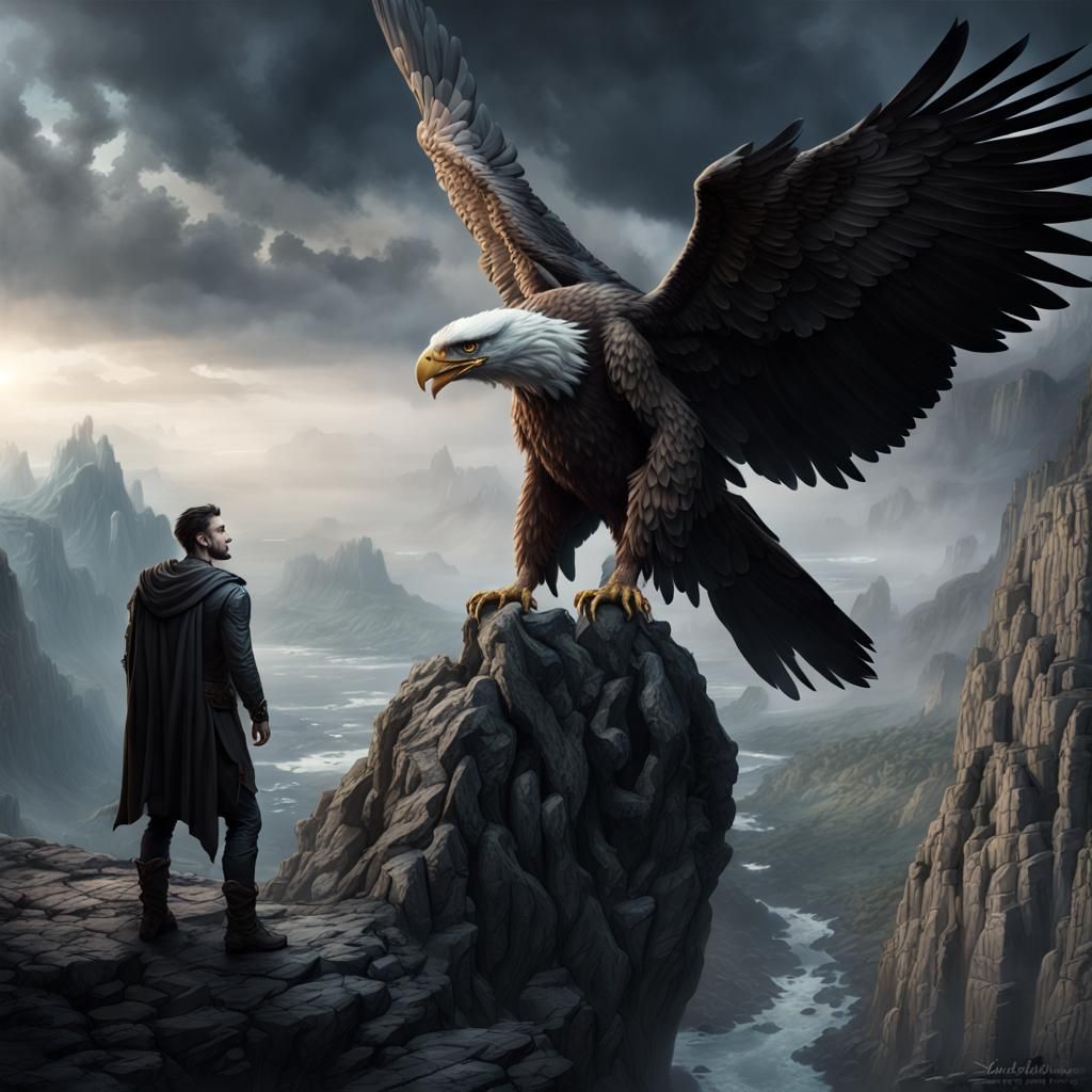 Prometheus Bound: Eagle Attack in Dark Fantasy Art