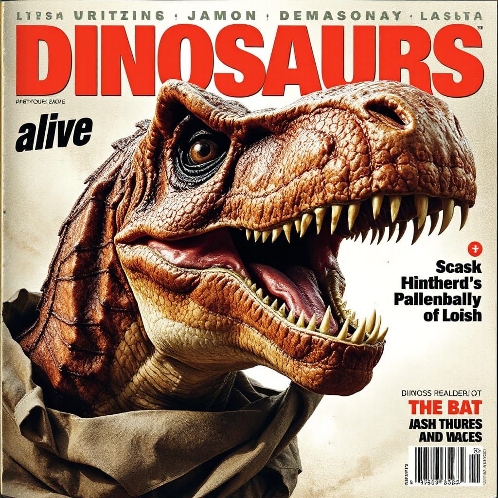 Dinosaur Emerges From Magazine Cover Art