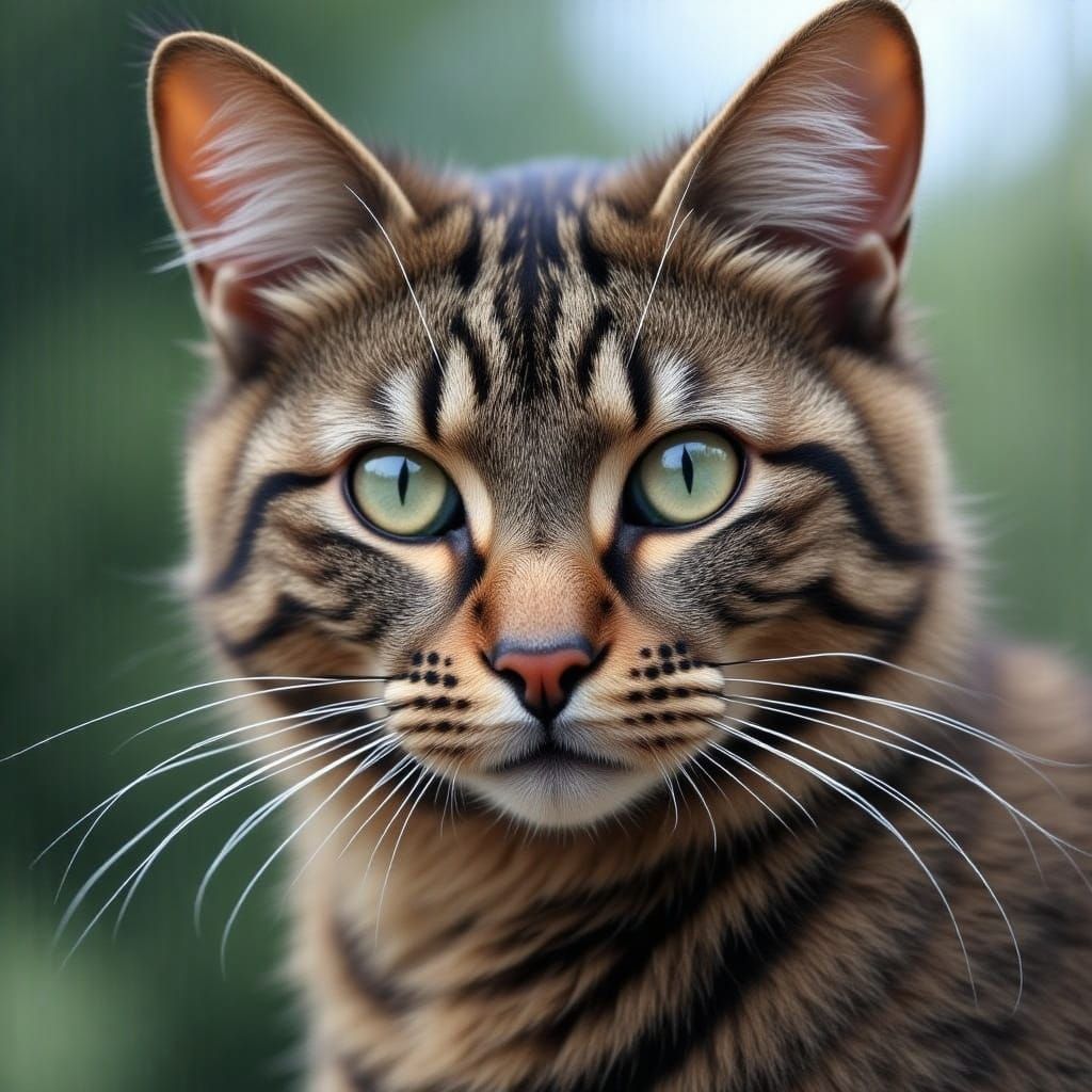 Anthropomorphic Cat with Flower Eyes Digital Art