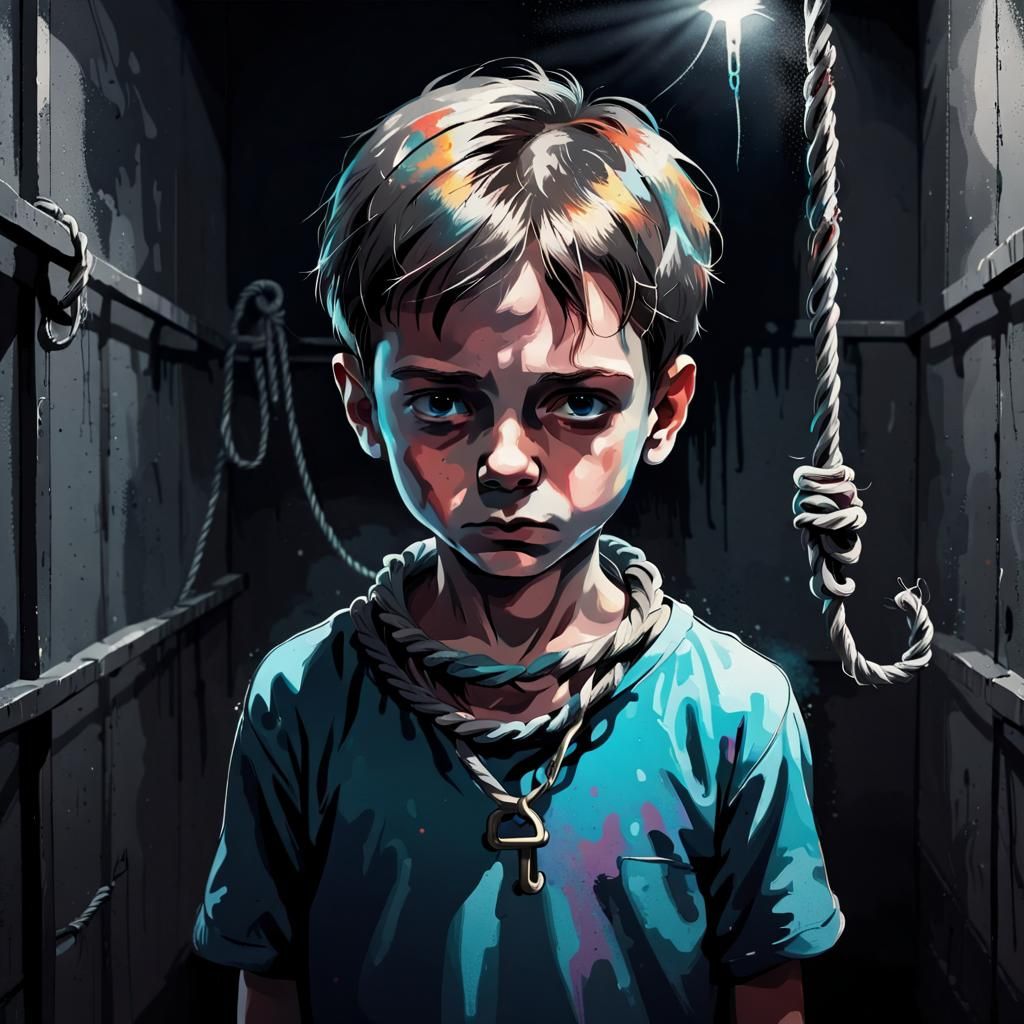 Disturbing Prison Scene with Psychedelic Spray Paint